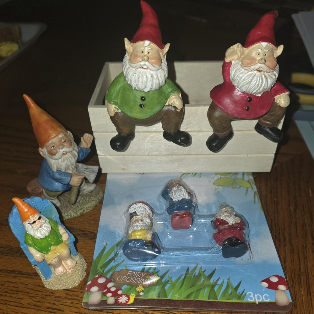 Charming Gnome Figurine Set - Red, Green, Orange